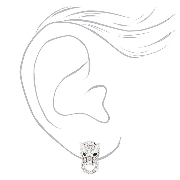 Silver Embellished Jaguar Door Knocker Stud Earrings,