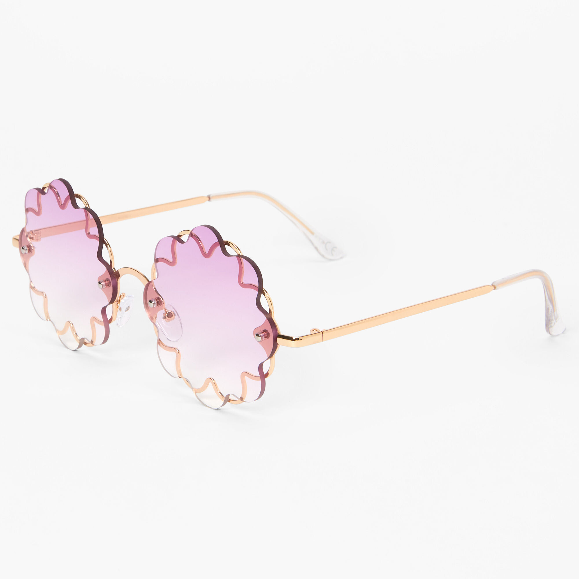 Lunettes de soleil violettes monture couleur dor e en forme de fleur