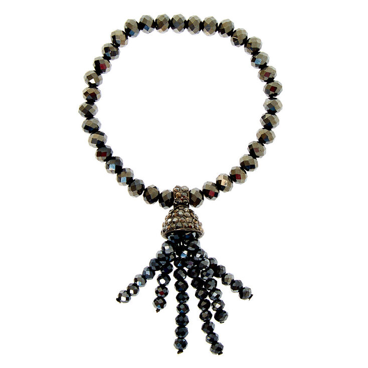 Claire's Bracelet élastique pompon avec perles d'imitation couleur hématite