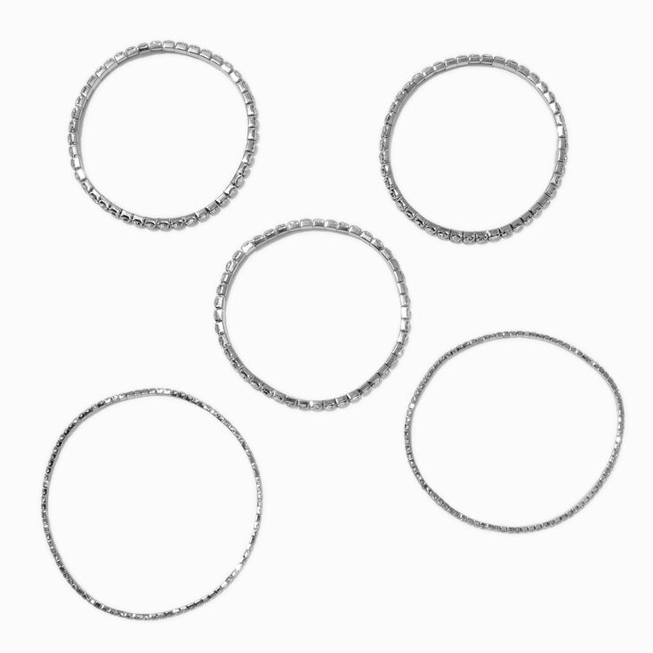 Silver-tone Rhinestone Stretch Bracelets - 5 Pack,