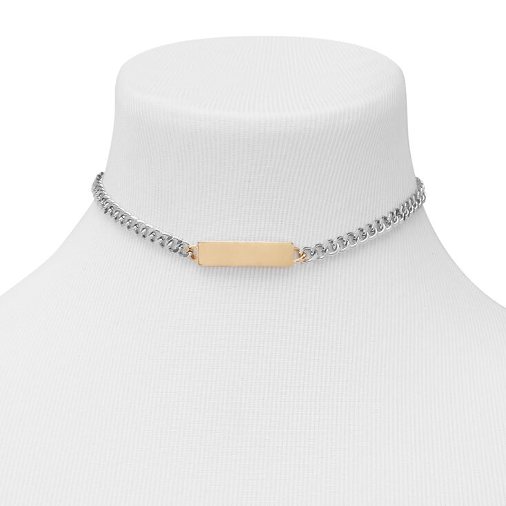 Mixed Metal ID Tag Chain Choker Necklace,