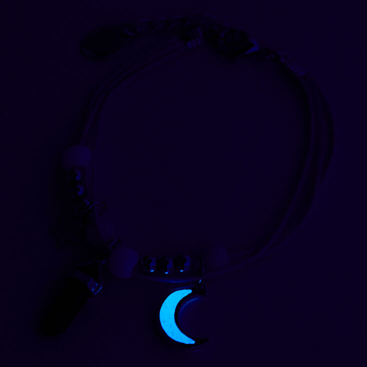 Silver &amp; Blue Mystical Gem Glow In The Dark Multi Strand Bracelet,