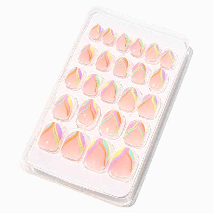 Rainbow Squiggle Tip Stiletto Press On Vegan Faux Nail Set - 24 Pack,