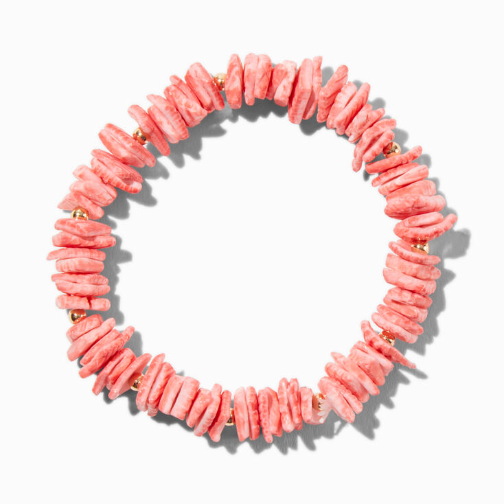 Coral Stacked Shell Stretch Bracelet,