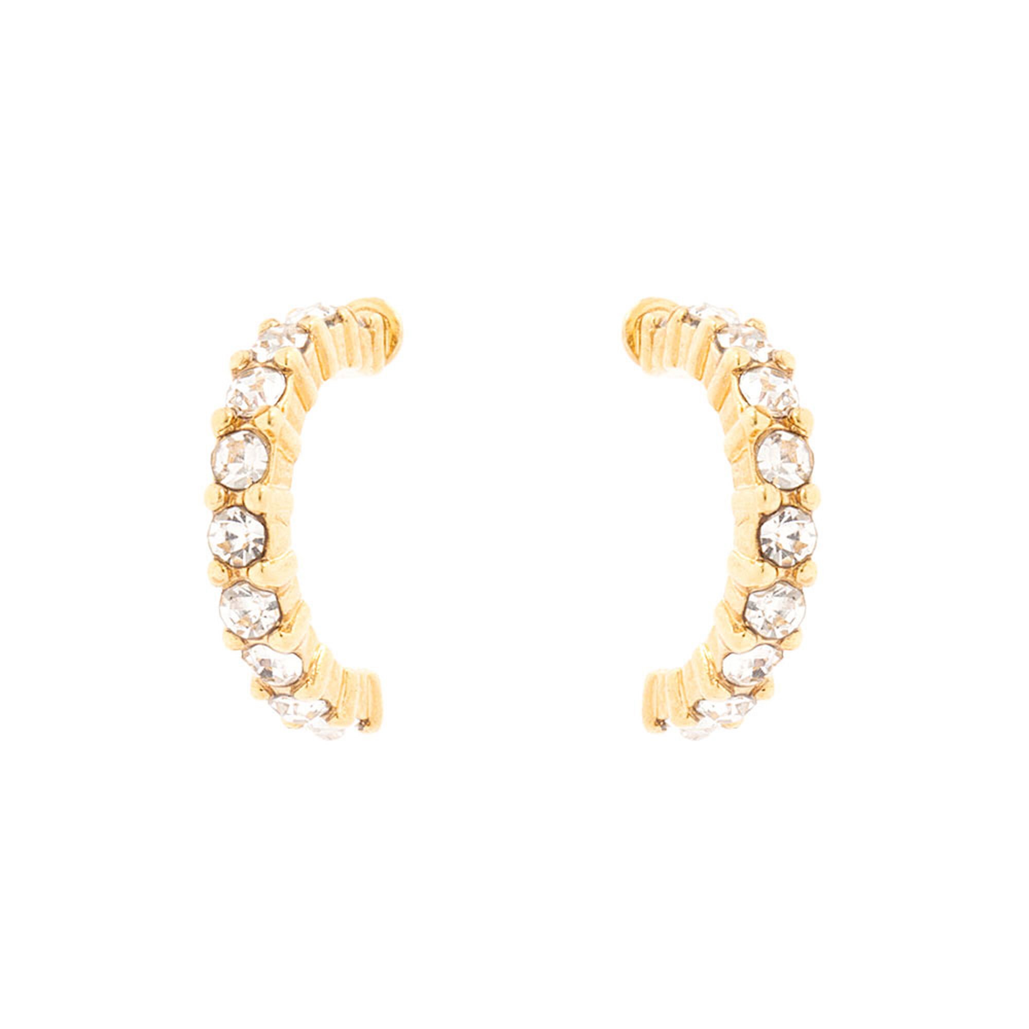 C LUXE by Claire's 18K Yellow Gold Plated Crystal Half Hoop Earrings,