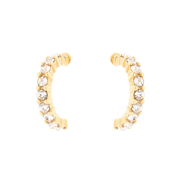 18kt Gold Plated Crystal Half Hoop Earrings,