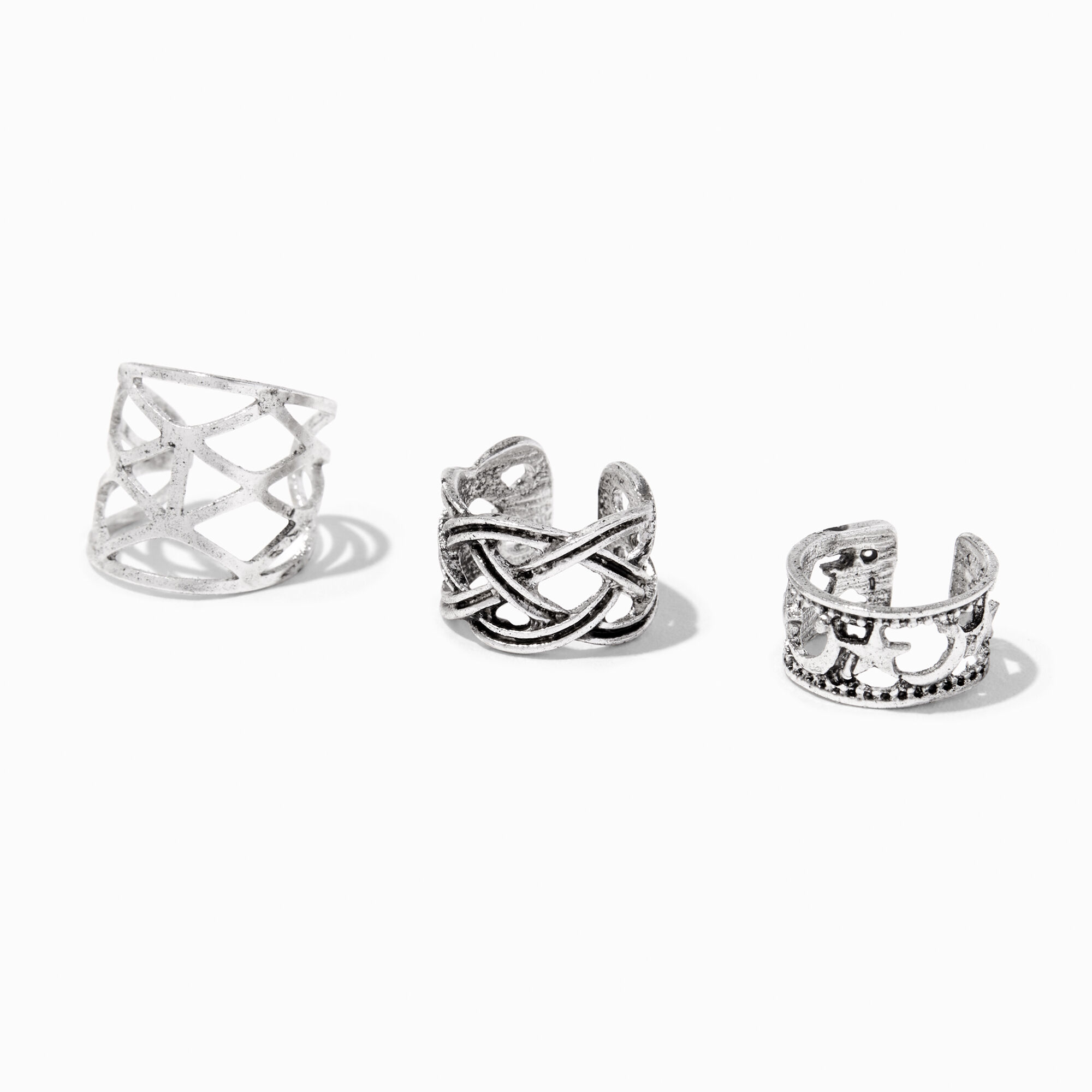View Claires Antique Tone Ear Cuffs 3 Pack Silver information