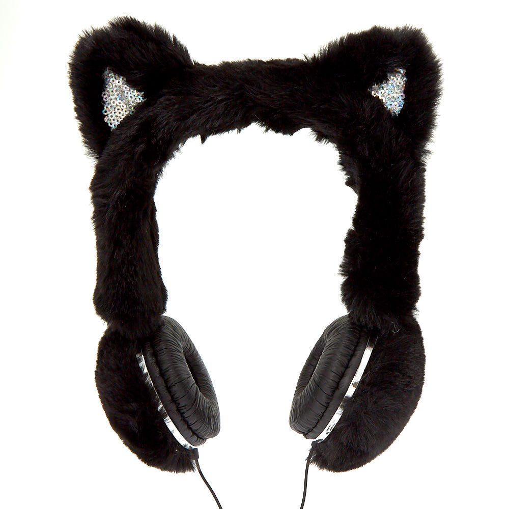 Black Cat Faux Fur Headphones,