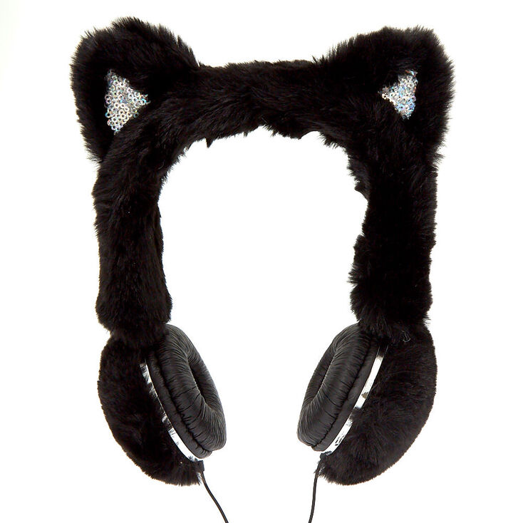 Black Cat Faux Fur Headphones,