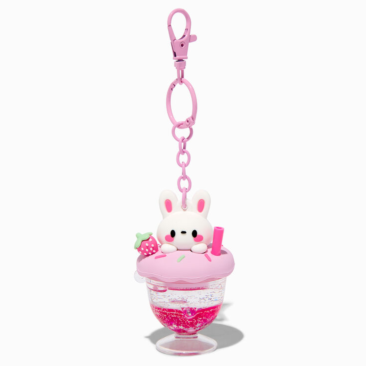 Strawberry Bunny Drink Water-Filled Keychain,