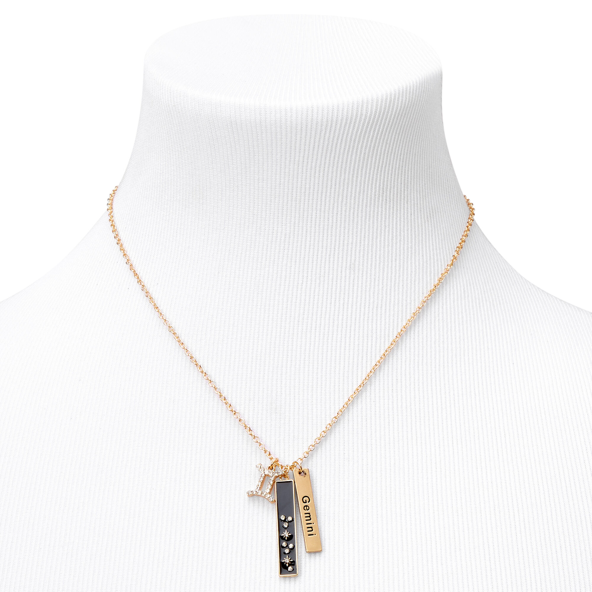 Gold Rectangular Zodiac Pendant Necklace - Gemini,