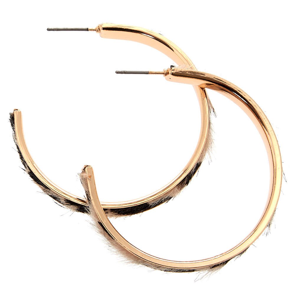 Gold 40MM Fuzzy Leopard Hoop Earrings,