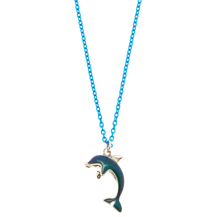Blue Dolphin Mood Pendant Necklace,
