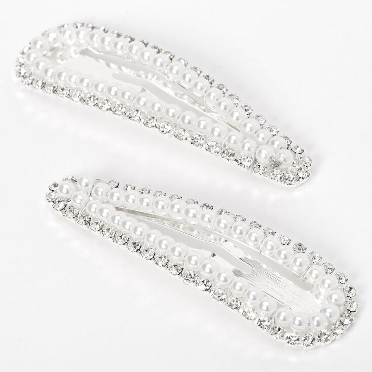 Claire's Barrettes clic clac avec perles d’imitation et strass couleur argentée - Lot de 2