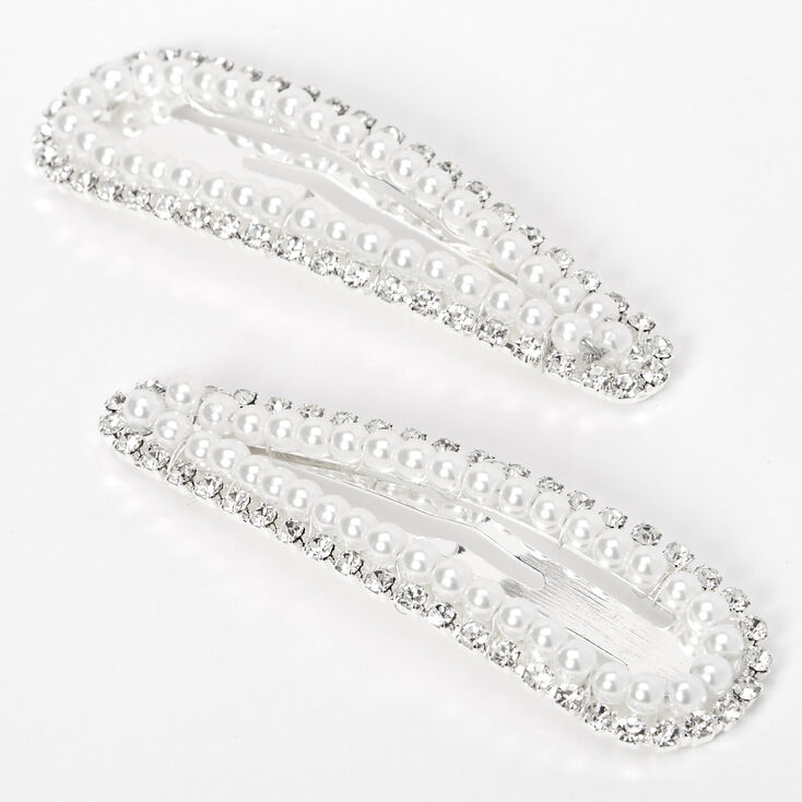 Silver Rhinestone Pearl Snap Clips - 2 Pack,