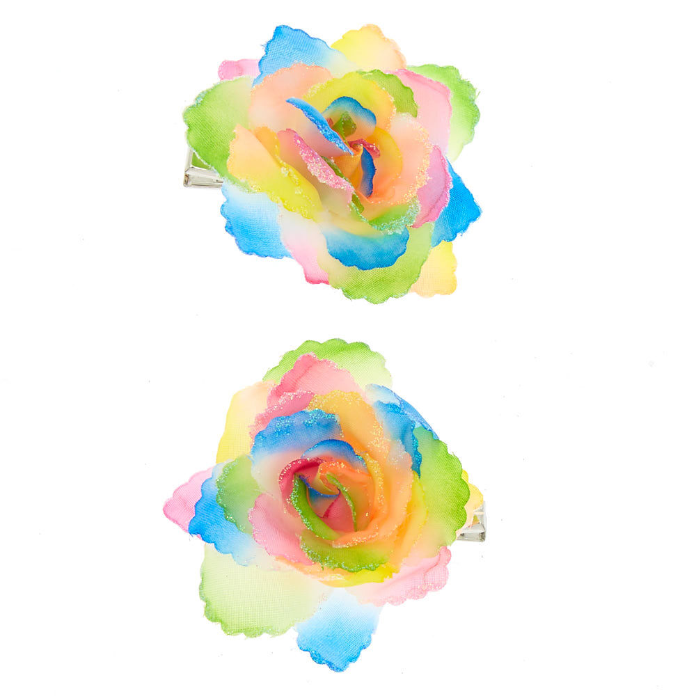 Rainbow Ombre Flower Hair Clips - 2 Pack,