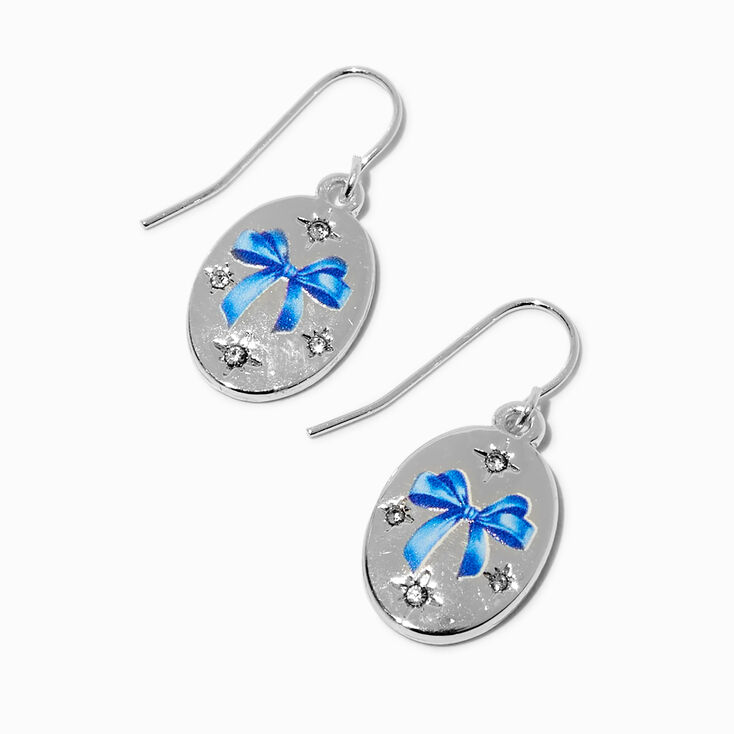 Blue Painted Bow Oval Drop Earrings,