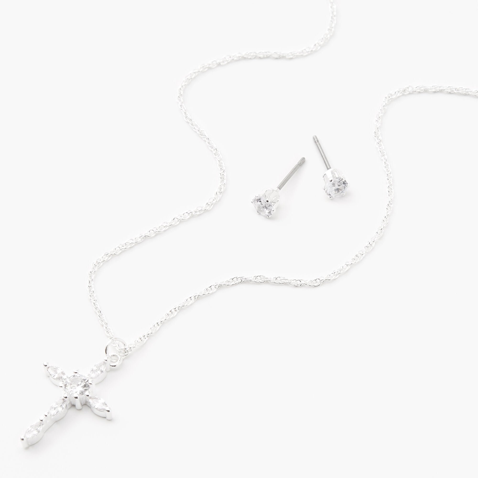 View Claires Cubic Zirconia Cross Jewelry Set 2 Pack Silver information