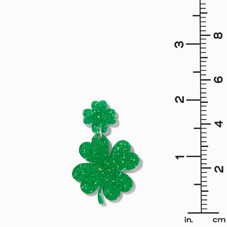 Double Shamrock Glitter Drop Earrings,
