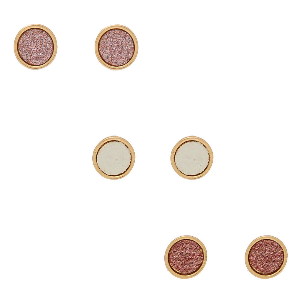 Rose Gold Button Stud Earrings - 3 Pack,