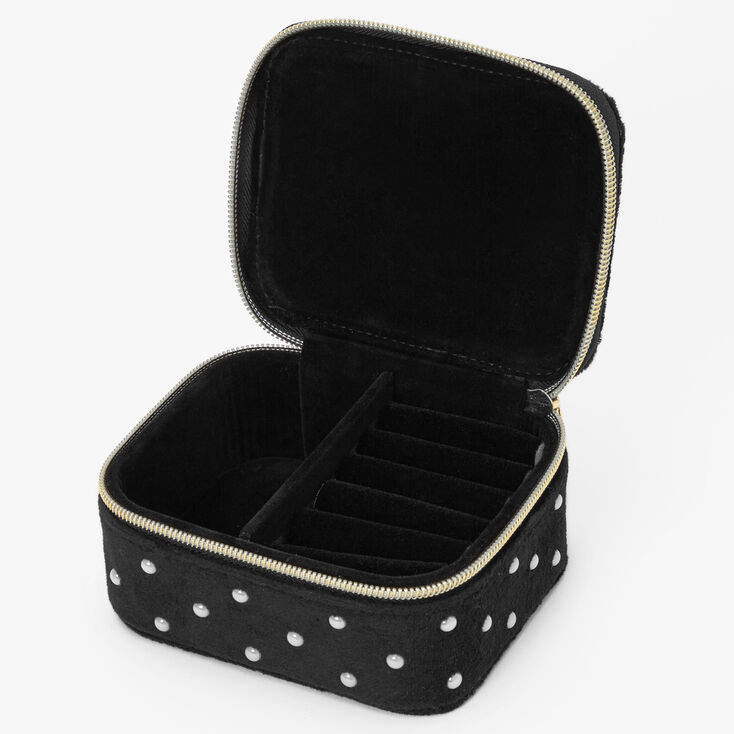 Pearl Studded Black Travel Jewelry Holder,