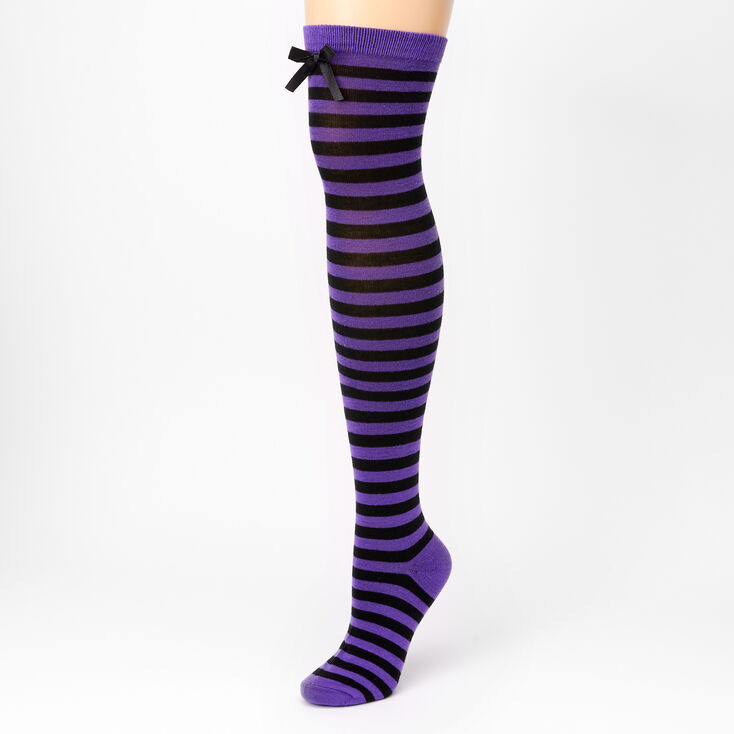 Claire's Chaussettes montantes araignée à rayures - Violet