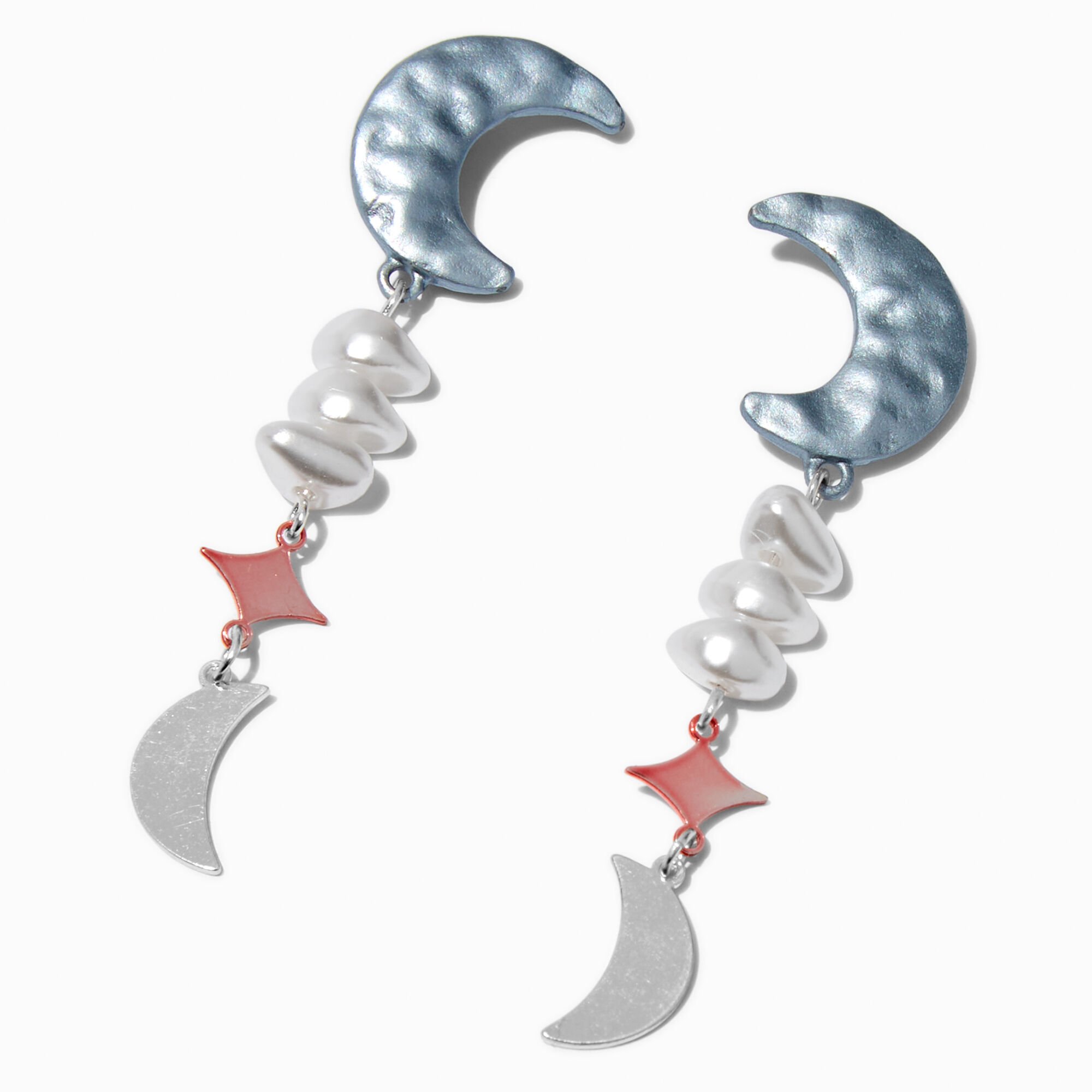 Crescent Moon Pearl Drop Earrings,
