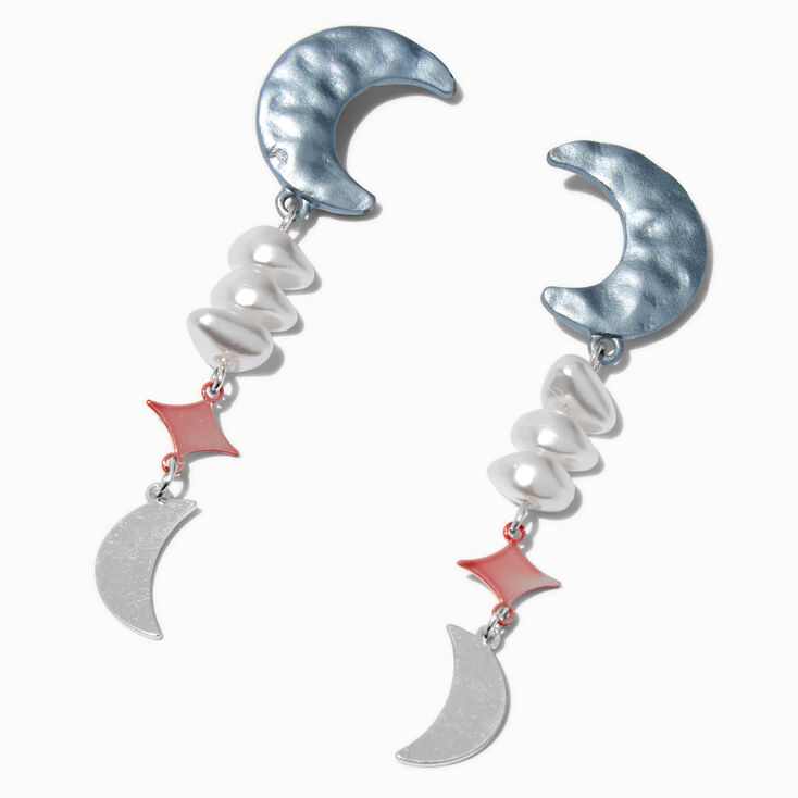 Crescent Moon Pearl Drop Earrings,