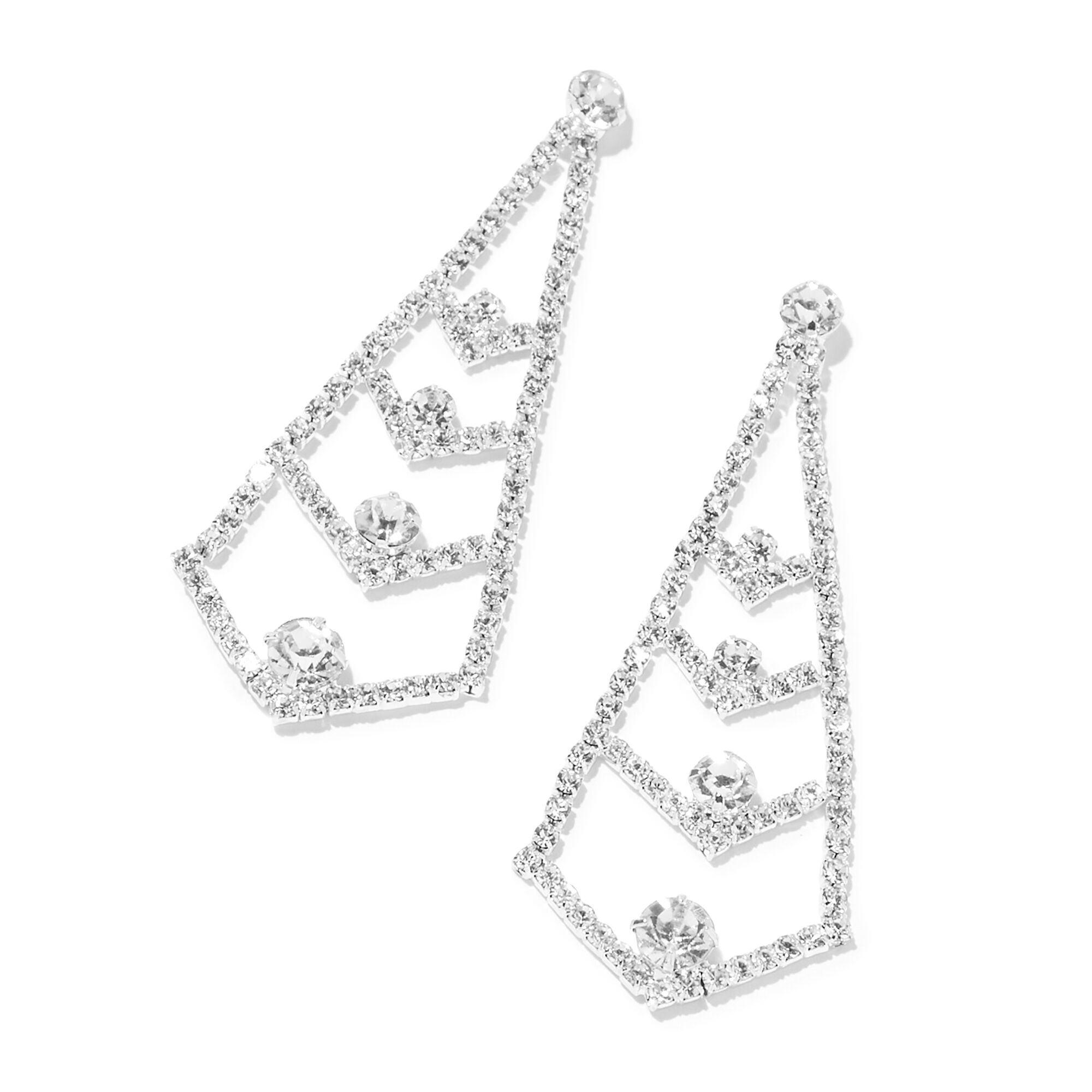 View Claires Tone Pyramid Chandelier Drop Earrings Silver information