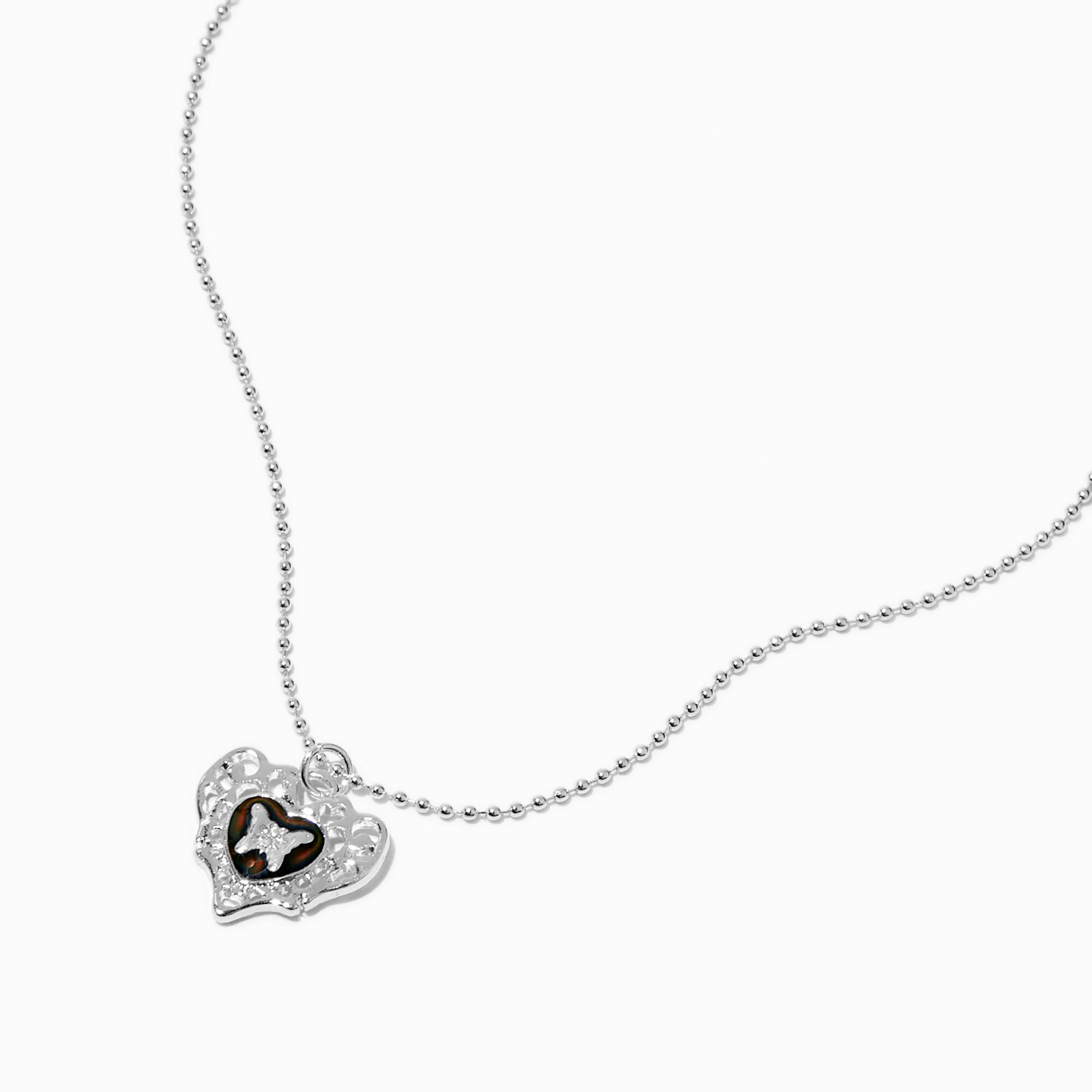 View Claires Tone Mood Butterfly Heart Pendant Necklace Silver information
