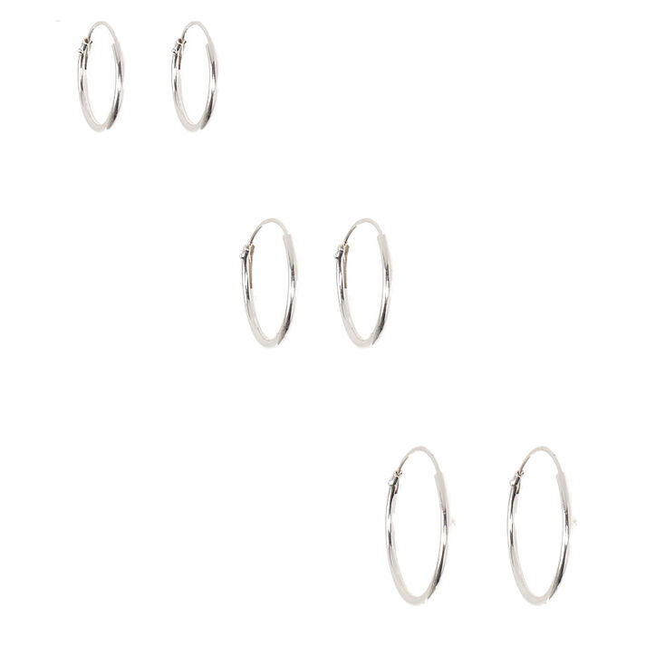 C LUXE by Claire&#39;s Sterling Silver Graduated Sleek Hoop Earrings - 3 Pack,