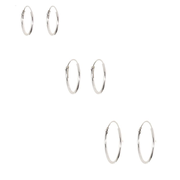 Sterling Silver Graduated Sleek Hoop Earrings - 3 Pack,