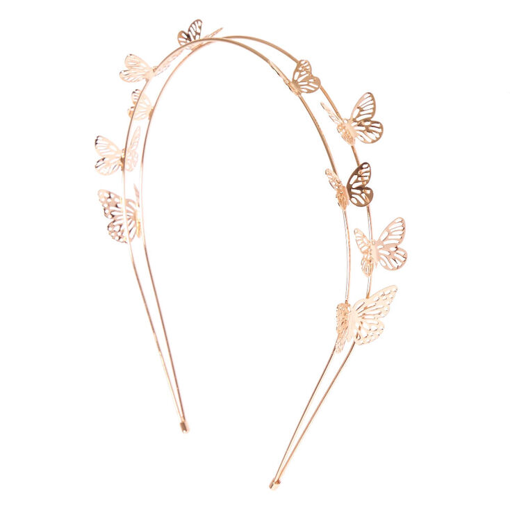 Serre Tete Double Rangee De Papillons Couleur Dore Rose Claire S Fr