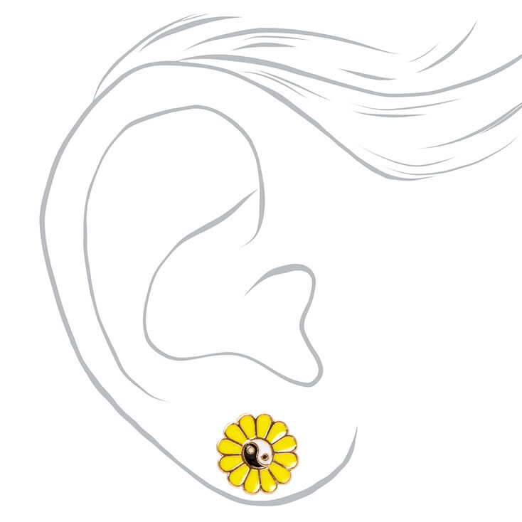 Yellow Yin Yang Daisy Faux Ear Plug Earrings,