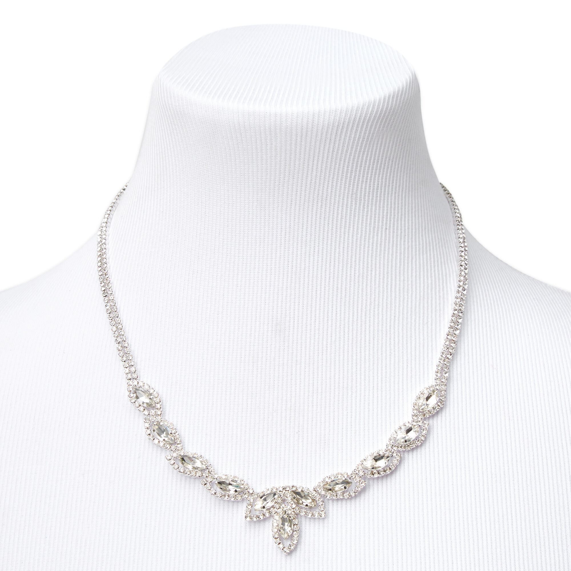 Silver Rhinestone Leaf Choker Necklace,