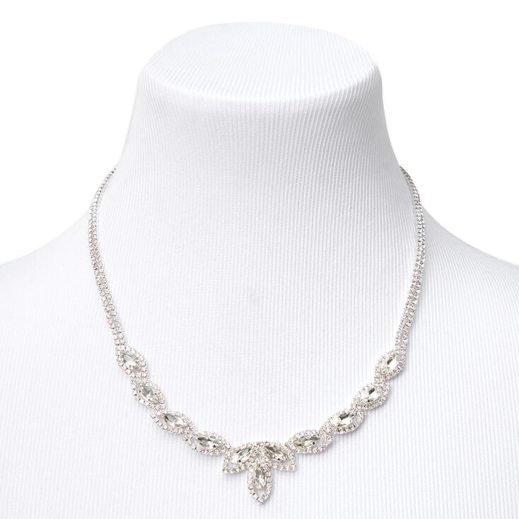 Silver Rhinestone Leaf Choker Necklace,