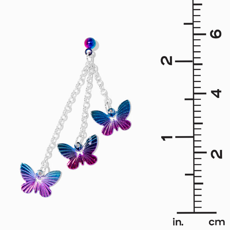 Pendantes papillons anodis&eacute;s violets avec d&eacute;grad&eacute; 5&nbsp;cm couleur argent&eacute;e,
