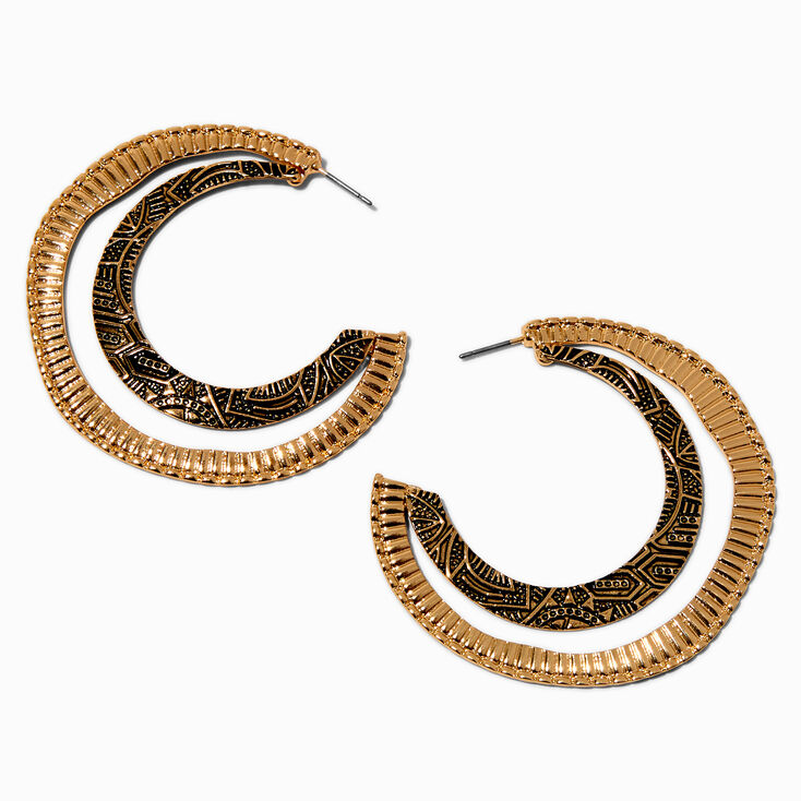 Gold-tone Boho Textured Hoop Earrings ,