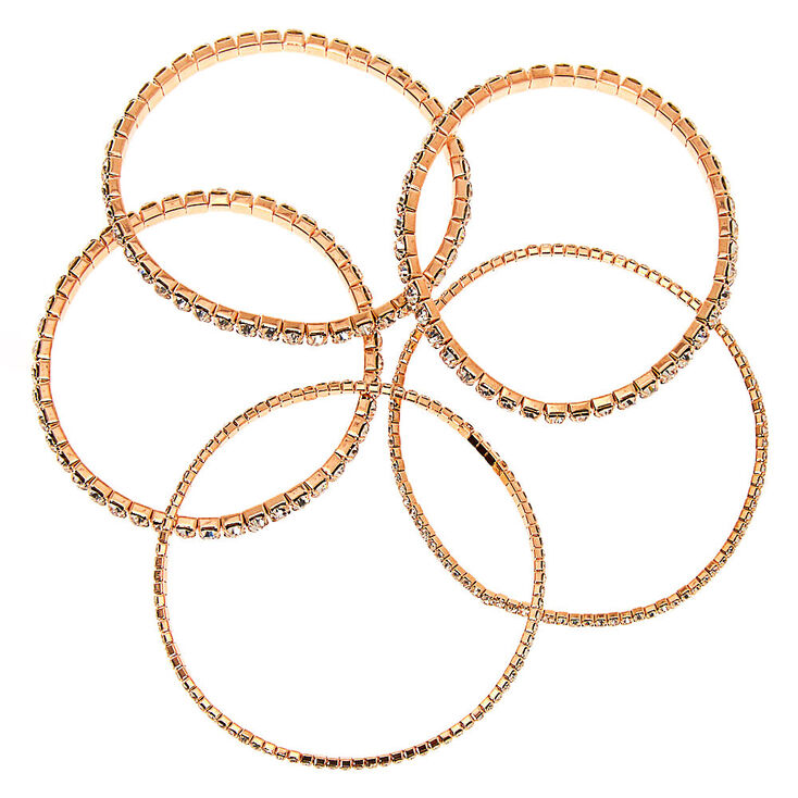 Rose Gold-tone Rhinestone Stretch Bracelets - 5 Pack,