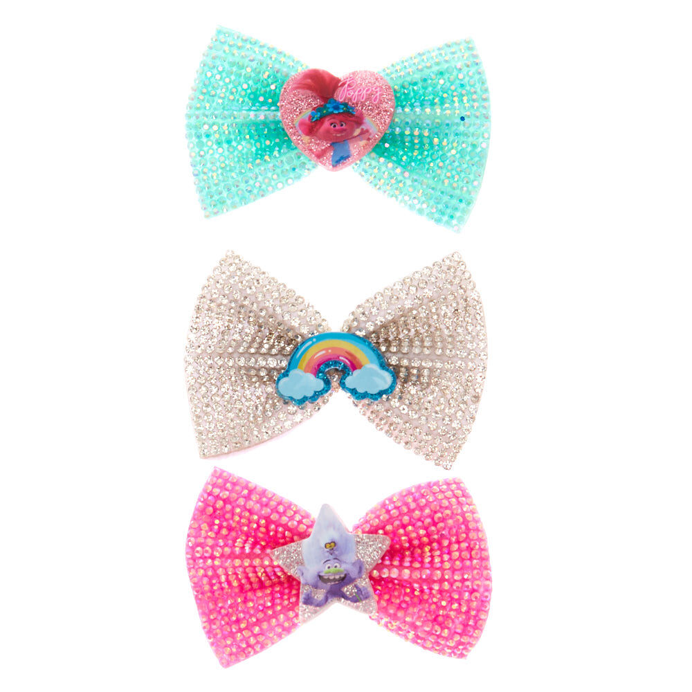 Trolls World Tour Glitter Bow Hair Clips – 3 Pack,