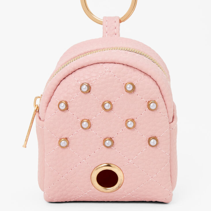 Pearl Studded Pink Dog Waste Bag Dispenser Keychain,