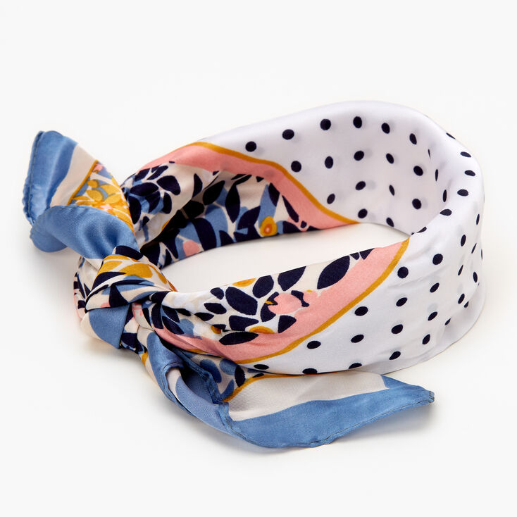 Floral Polka Dot Silky Bandana Headwrap - Blue | Claire's