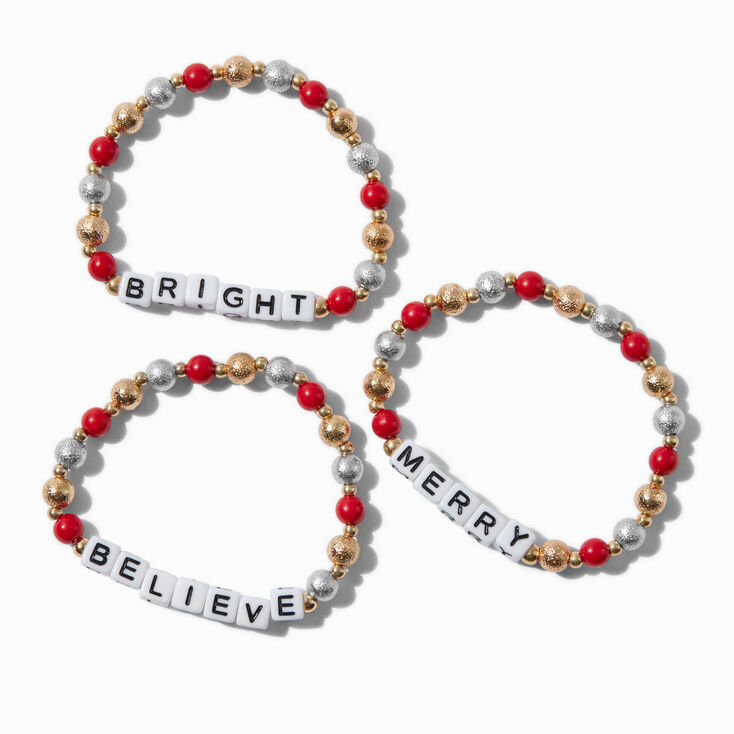 Claire&#39;s Club Holiday Bead Word Stretch Bracelets - 3 Pack,