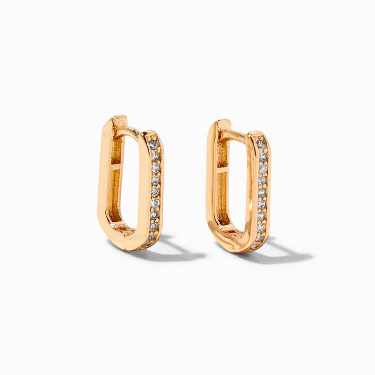 Gold-tone 10MM Cubic Zirconia Chainlink Huggie Hoop Earrings | Claire's US