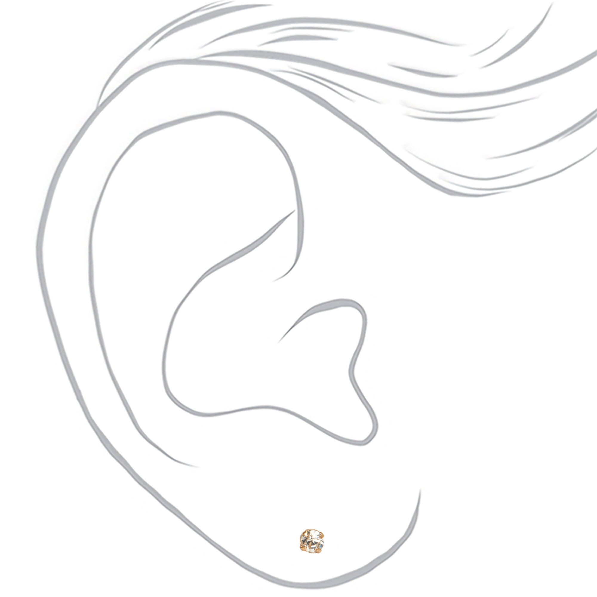 Gold 4MM Crystal Stud Earrings - 6 Pack,