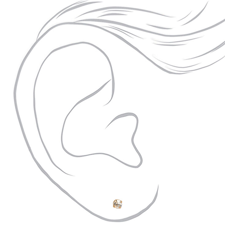Gold 4MM Crystal Stud Earrings - 6 Pack,
