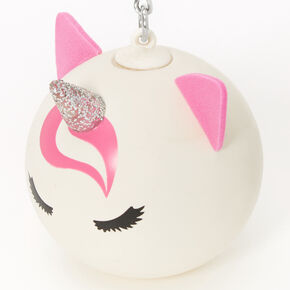 Porte-cl&eacute;s licorne avec boule anti-stress rose et blanc,