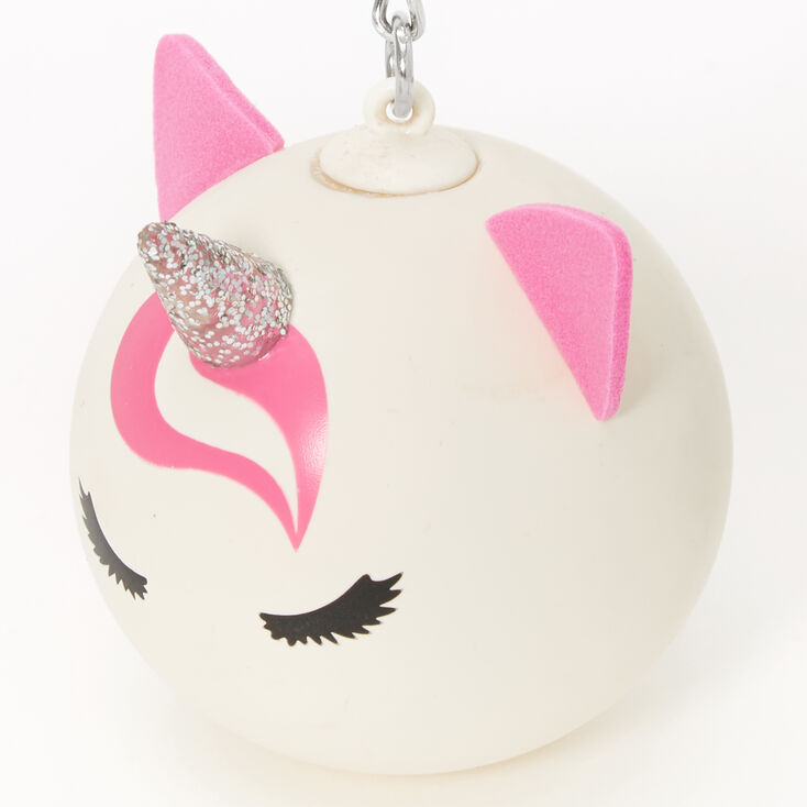 Pink &amp; White Unicorn Stress Ball Keychain,