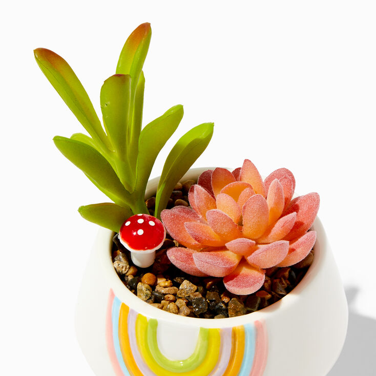 Pot arc-en-ciel avec plantes succulentes artificielles,