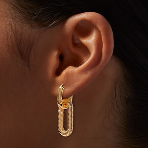 Gold-tone Textured Chain Link Hoop Earrings,